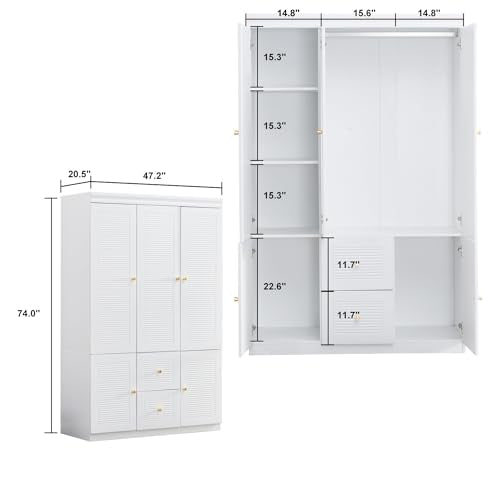 White 2 Door Wooden Armoire Wardrobe with Shelves N161