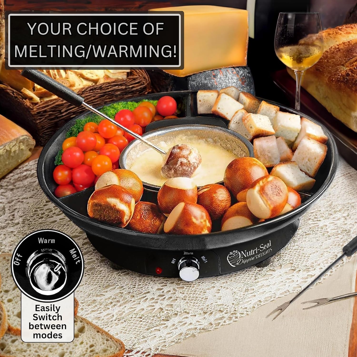 Electric Fondue Pot Set with 4 Roasting Forks X922007