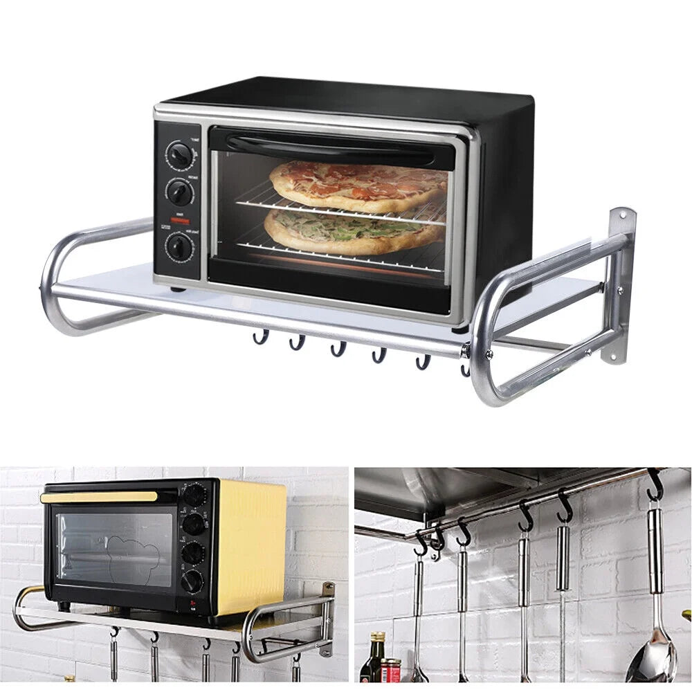 Stainless Steel Wall-Mount Microwave Oven Rack with 6x Hooks S889994
