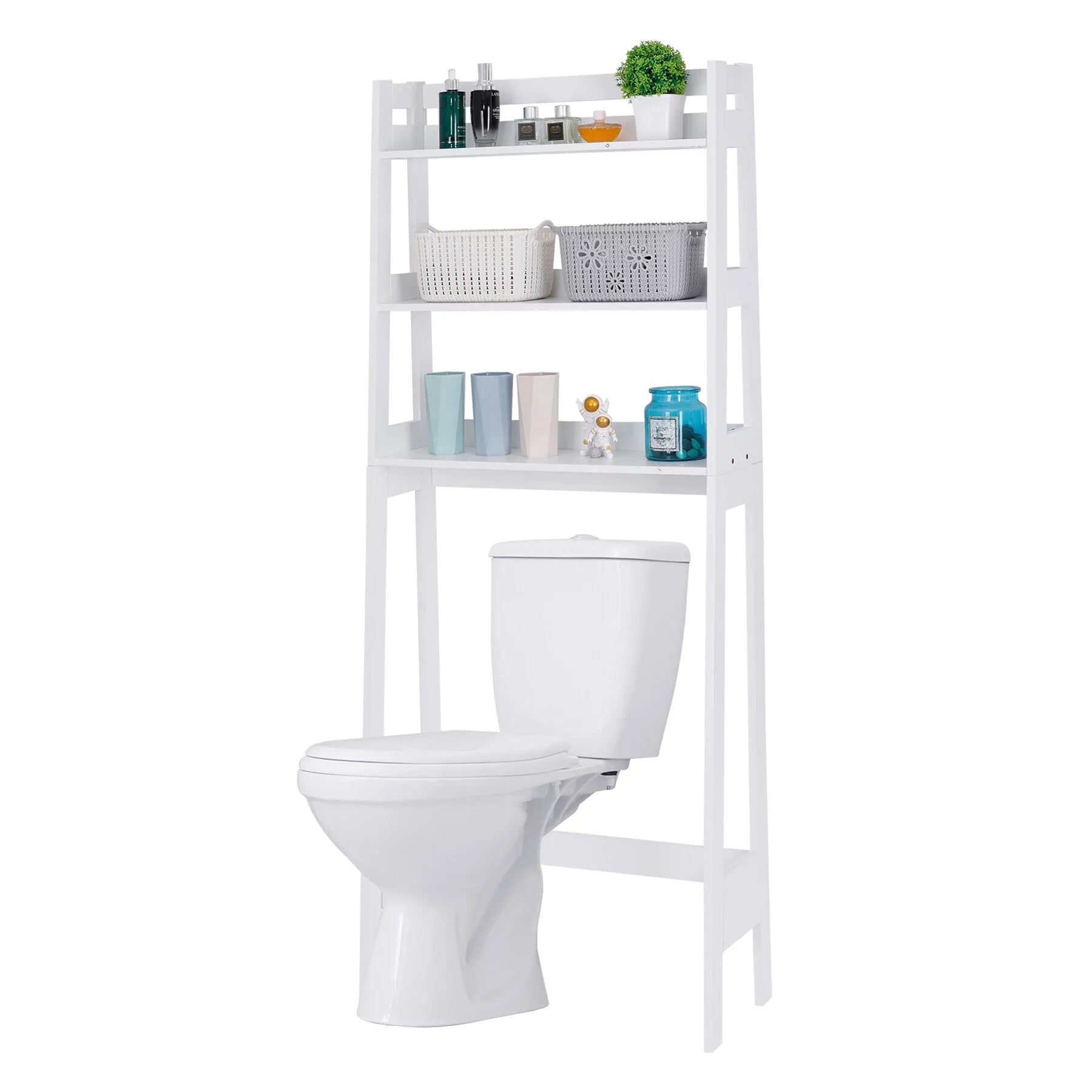 White 3-Tier Wooden Over-The-Toilet Storage Shelf C868