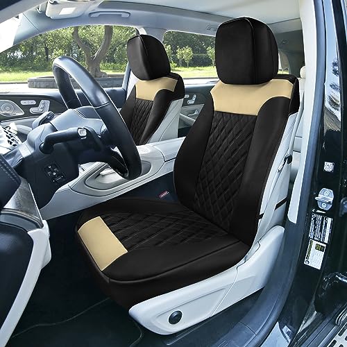 Beige Faux Leather Car Seat Covers Front Set M2943