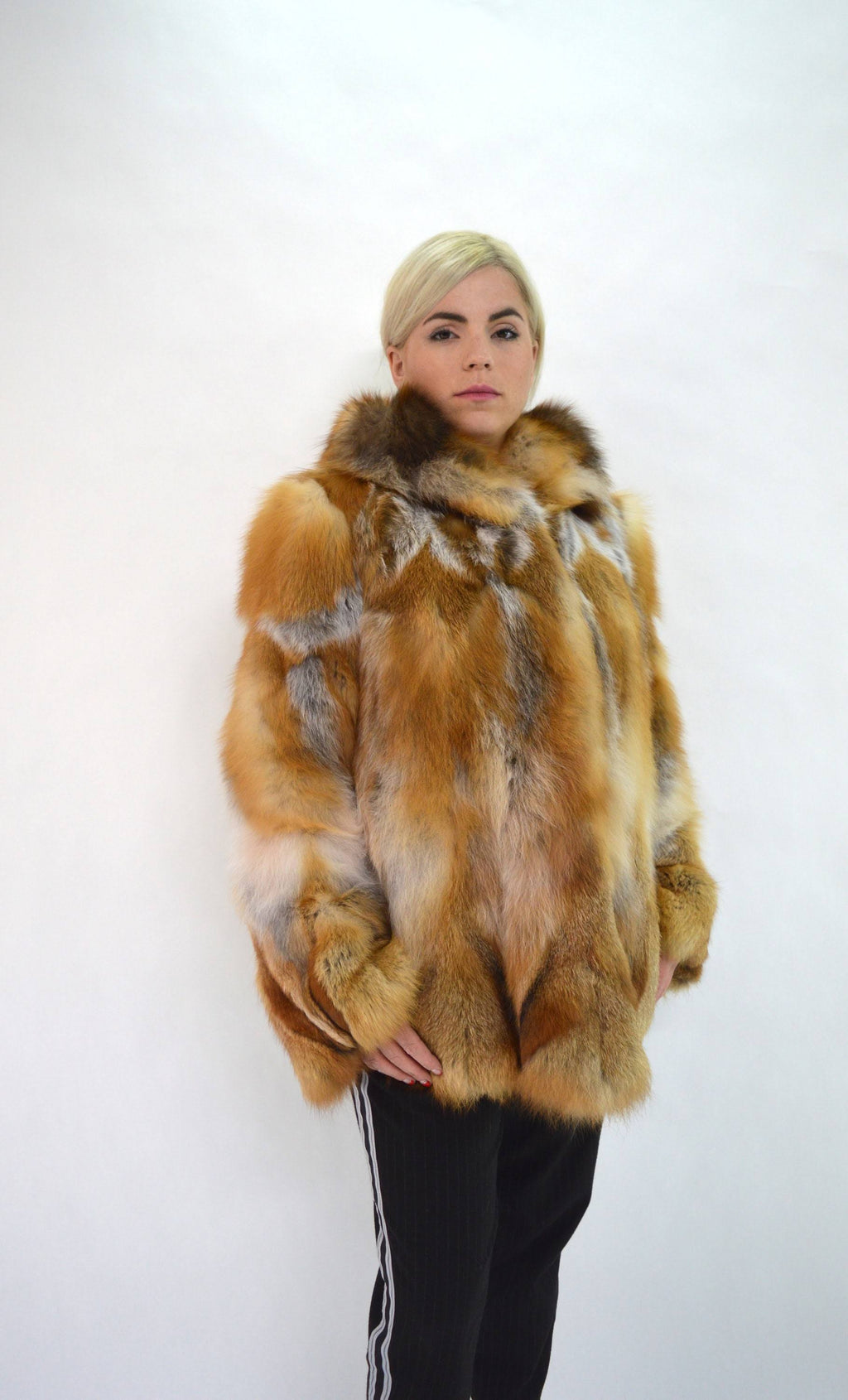 Red Fox Fur Hooded Coat W61614