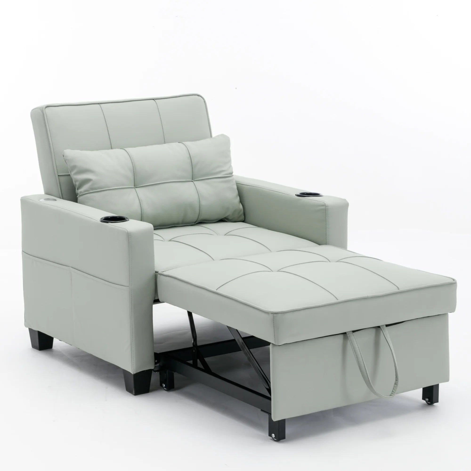 Green Leather 3-in-1 Pull Out Sleeper Chair Bed with USB Ports X471