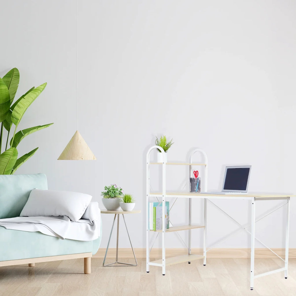 Oak/White Computer Desk With Shelves N53981
