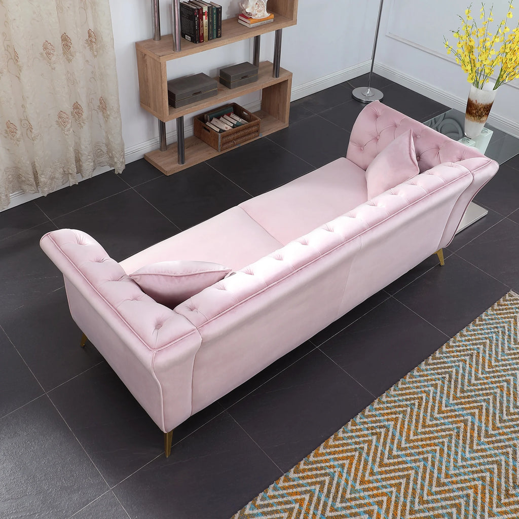 Pink Tufted Fabric Sofa with Scroll Arm Z346119