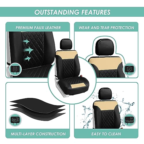 Beige Faux Leather Car Seat Covers Front Set M2943