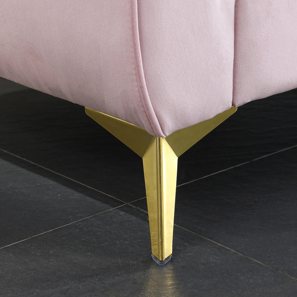 Pink Tufted Fabric Sofa with Scroll Arm Z346119