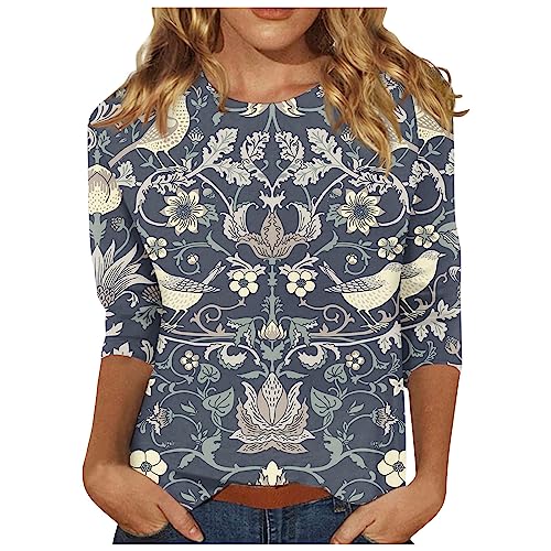 Womens 3/4 Length Sleeve Button Down Loose Fit Blouse D496144