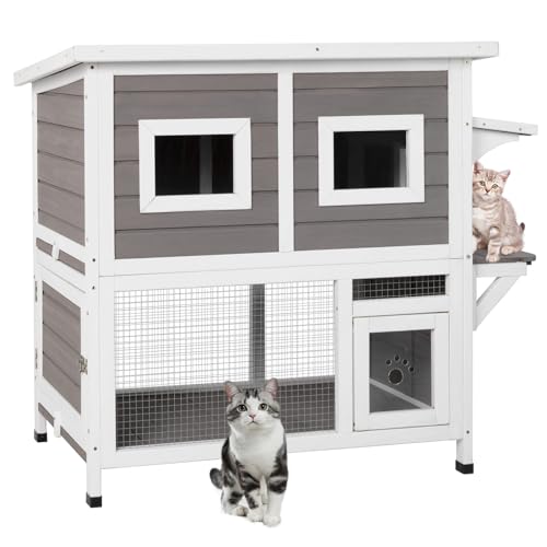 Two Story Wooden Cat House with Climbing Ladder G4561