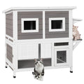 Two Story Wooden Cat House with Climbing Ladder G4561