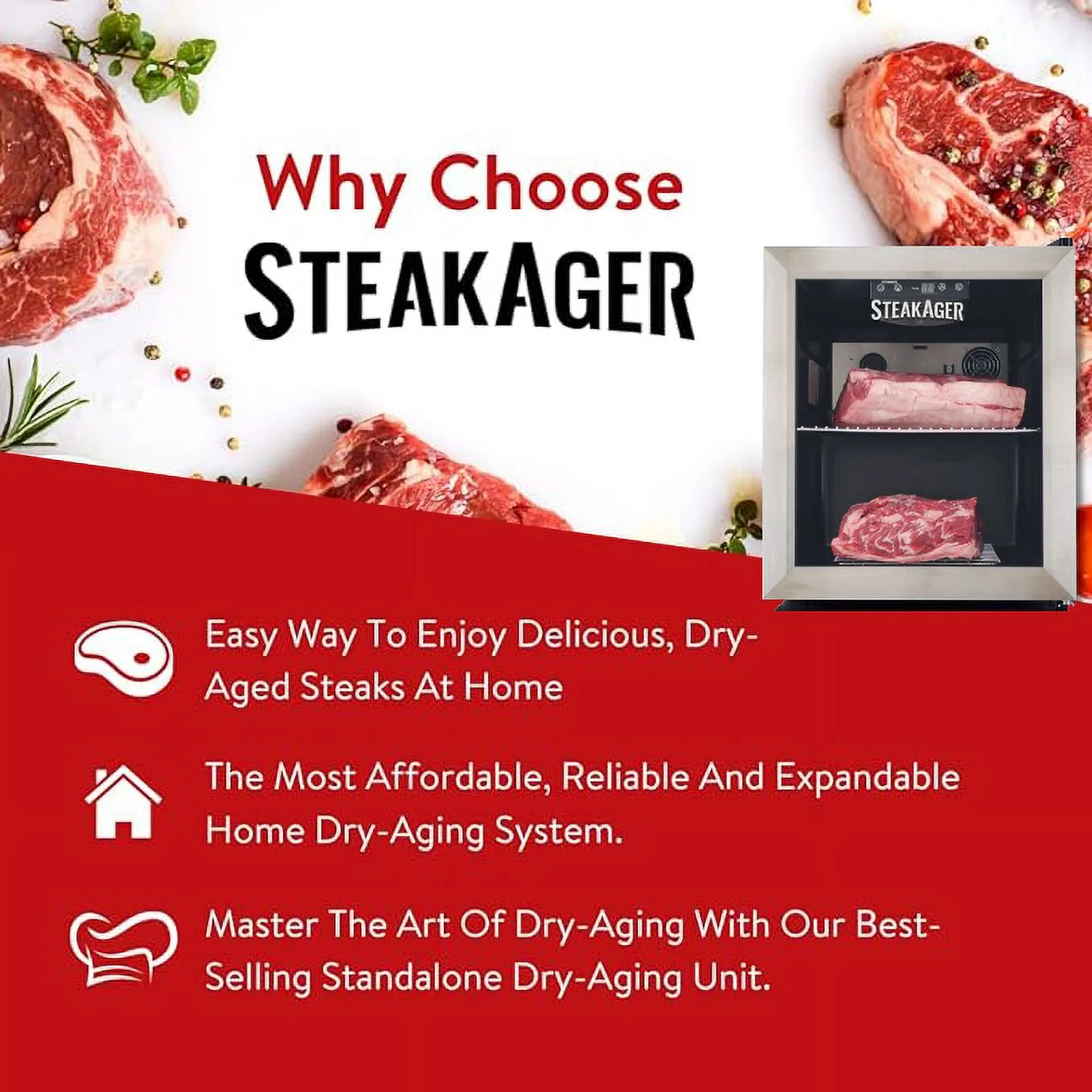 Black and Stainless Steel Home Beef Dry Aging Refrigerator with 20Lbs Capacity H20550