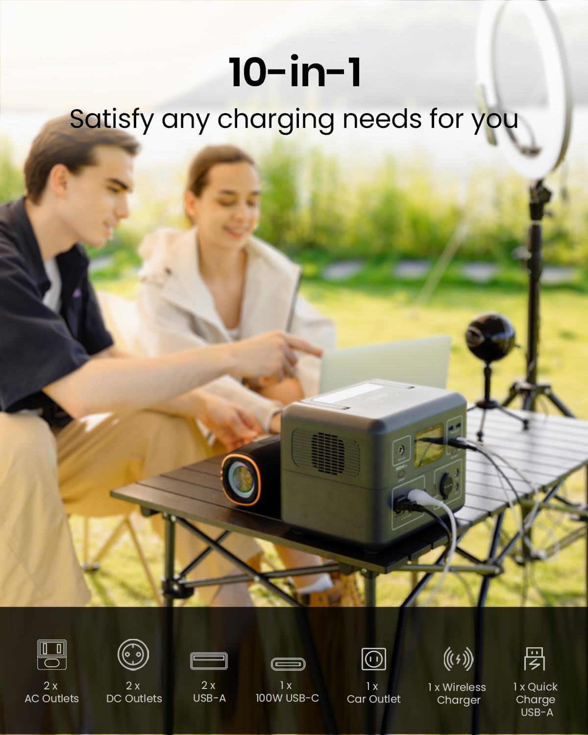 300W 268Wh LiFePO4 Portable Power Station with Dual AC Outlets D4266