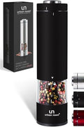 Electric Salt and Pepper Grinder Set - Battery Operated Stainless Steel Mill with Light (2 Black Mills) - Ceramic Grinders Q630