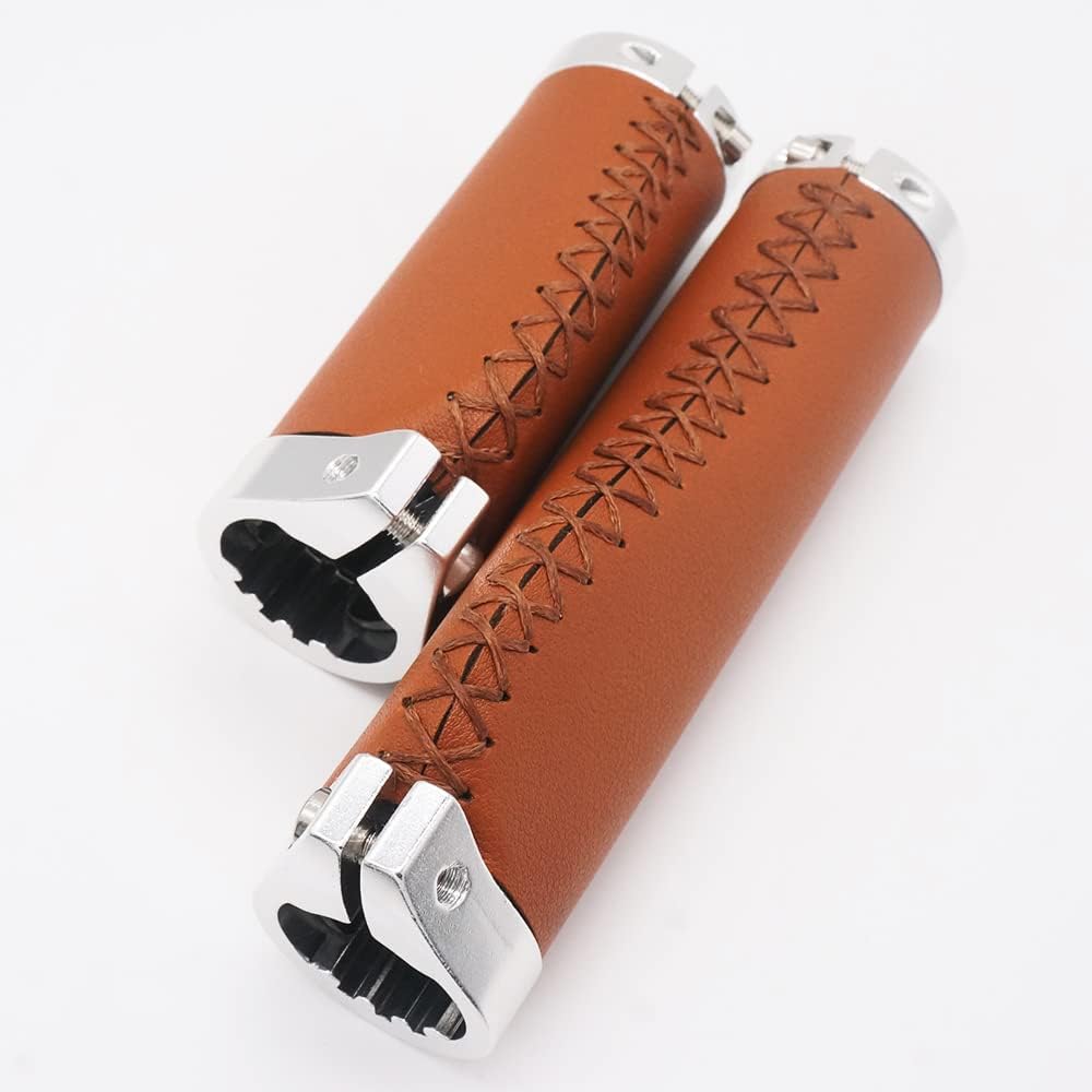 Brown Non-Slip PVC Microfiber Leather Ergonomic Double Lock-on Bike Handle Grips Q1367