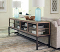 88-inch Glass Oak Display Console with Metal Base O266