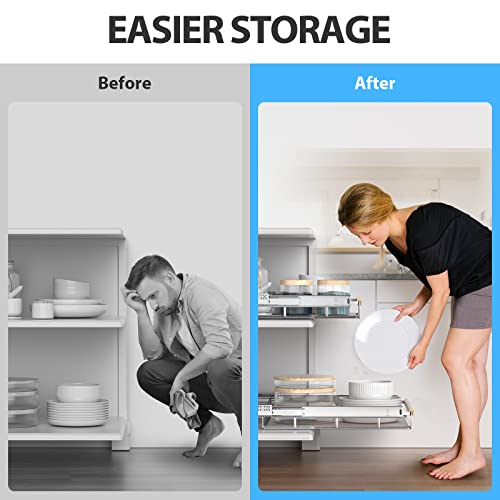 Extendable Slide Out Cabinet Organizer Pull Out Pantry Shelves Drawers Under Sink Sliding Basket, Adjusted Width 16.1"-26.3", 2 Pack D751