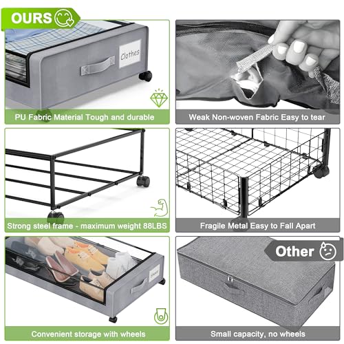 Black 2-Pack XXL 60L Rolling Metal Under Bed Storage Bins with Lids W314419