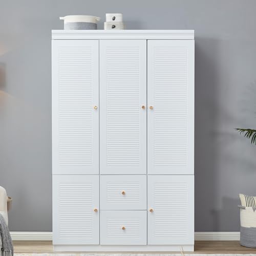 White 2 Door Wooden Armoire Wardrobe with Shelves N161
