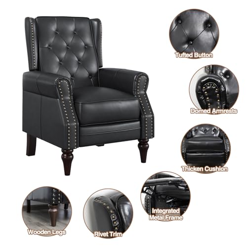 Faux Leather Wingback Recliner Chair with Wooden Legs, Matt Brown T92137