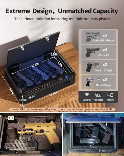Biometric Gun Safe 4 Ways Quick Access Fingerprint Digital Keypad Key APP Lock Handgun Pistol Safe S3819