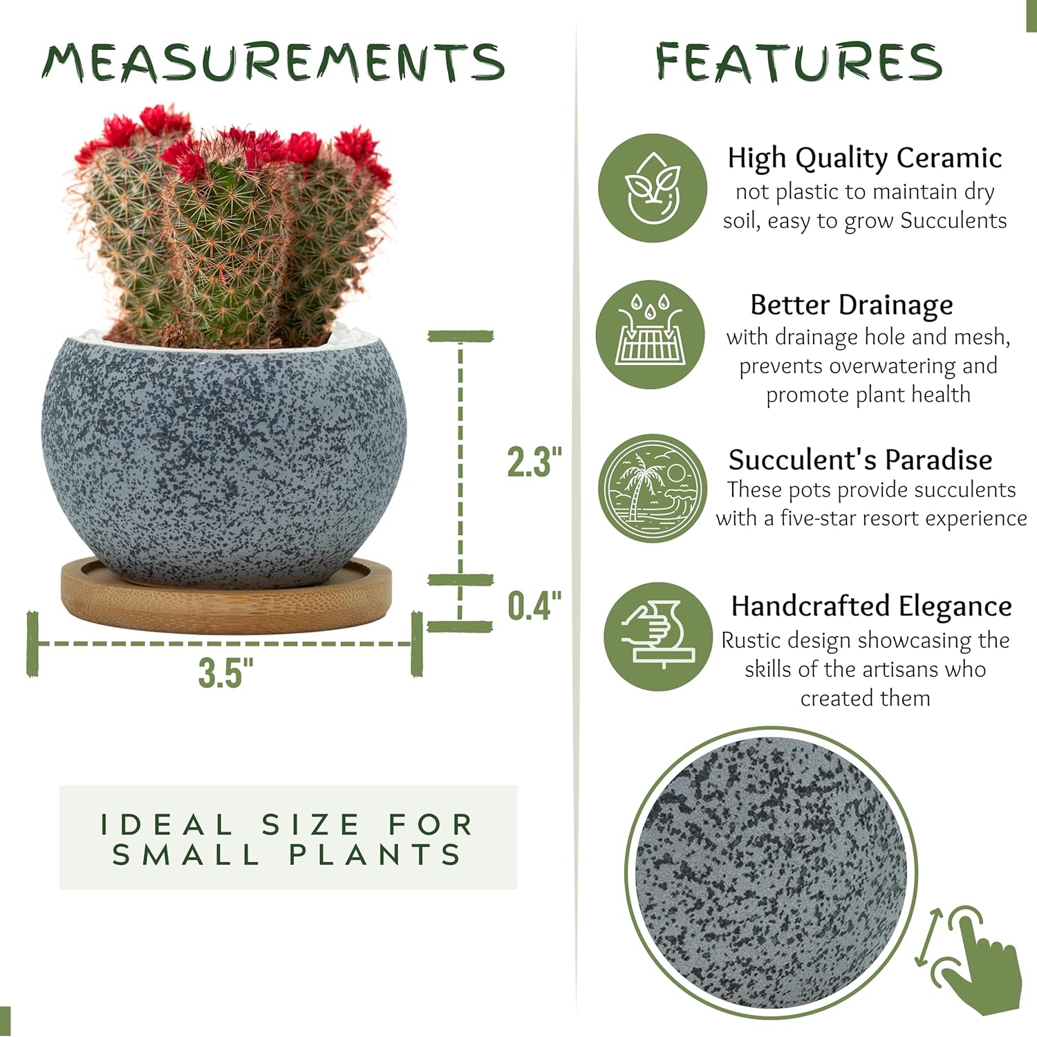 6 Pack 3 inch Ceramic Flower Pots with Drainage G105227
