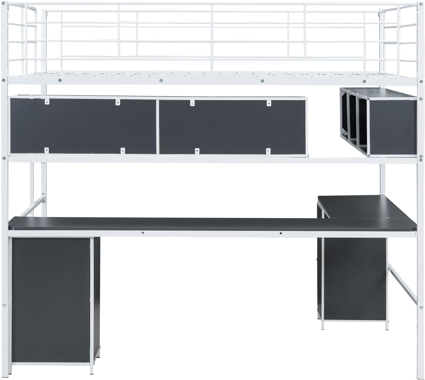 Full Size Metal Loft Bed with Bookcase and Desk N3752