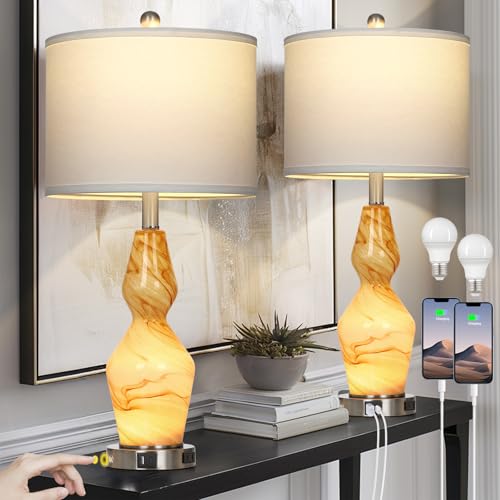 Glass Table Lamps Set of 2 with USB A+C Ports & AC Outlet D640