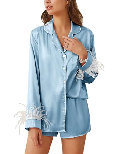 Women's Silk Satin Pajama Set Long Sleeve Sleepwear H994823
