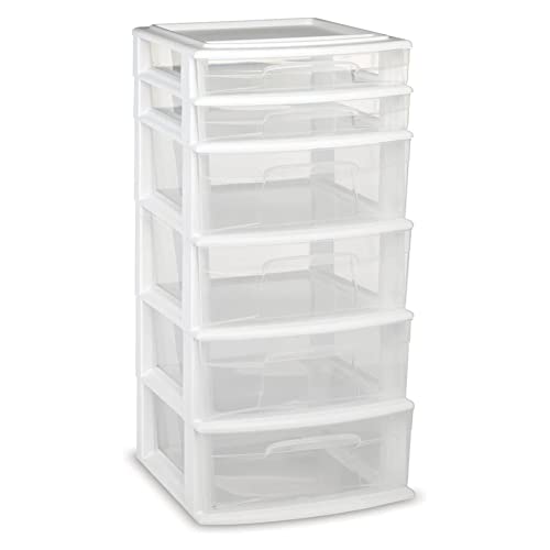 White 6-Tier Clear Plastic Storage Drawer Tower O339