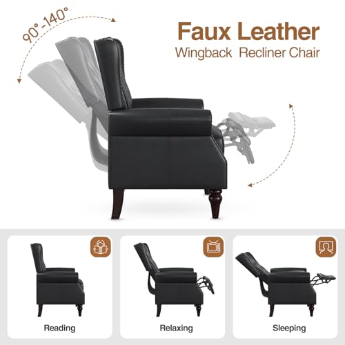 Faux Leather Wingback Recliner Chair with Wooden Legs, Matt Brown T92137