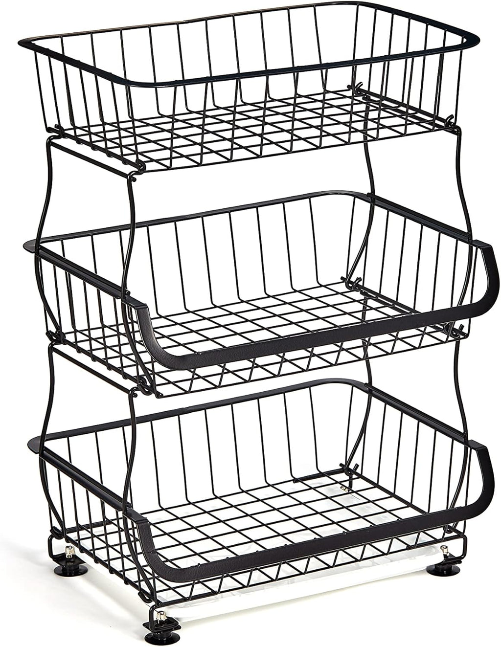 Black 3 Tier Metal Wire Fruit Basket Stand with Wheels S512