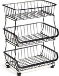 Black 3 Tier Metal Wire Fruit Basket Stand with Wheels S512