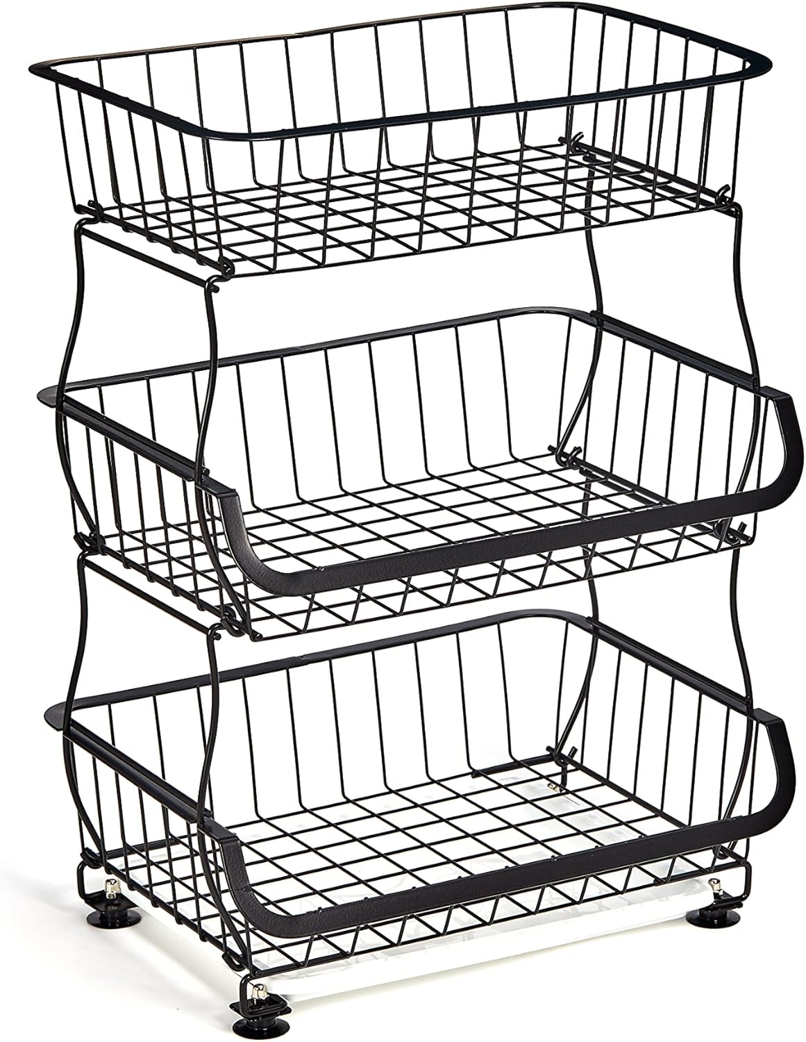 Black 3 Tier Metal Wire Fruit Basket Stand with Wheels S512