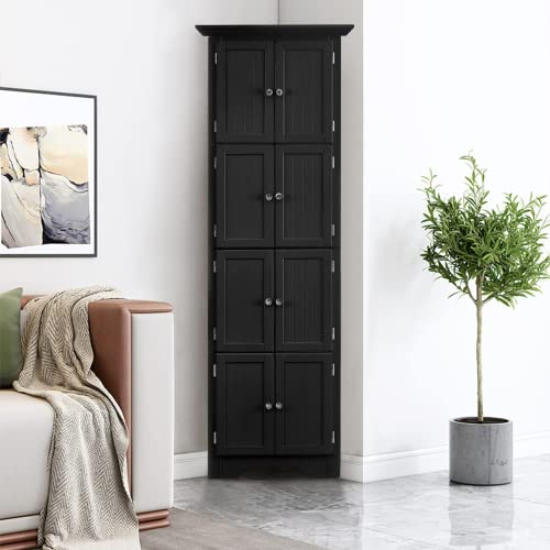 Black Tall Corner Storage Cabinet with Doors and 4 Shelves U4649