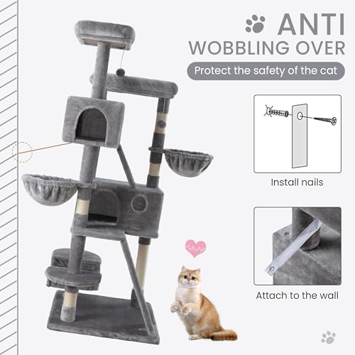 Grey Multi-Level Cat Tree with Scratching Posts O308