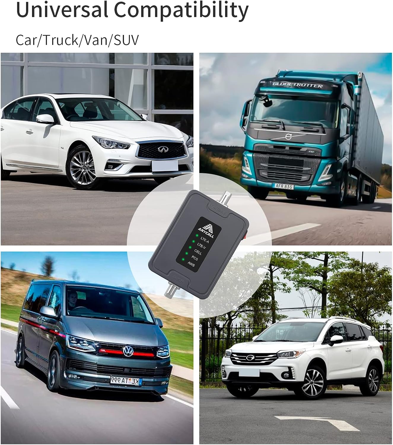 5 Bands Vehicle Cell Signal Booster for 3G 4G LTE Voice & Data E810