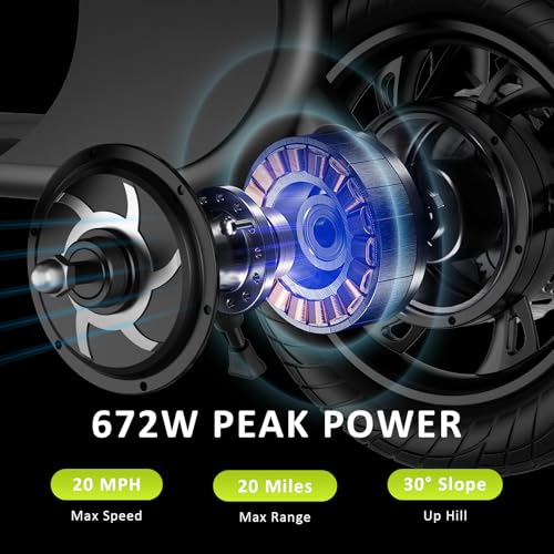 Electric Scooter with Seat & Carry Basket, 672W PWR, 288Wh, 20MPH, 20 Miles, 12.5" Tires N179