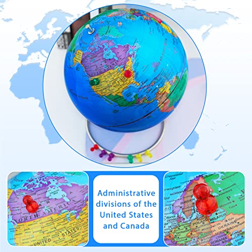 13" World Globe with Stand, Stainless Steel Stand, Blue D740