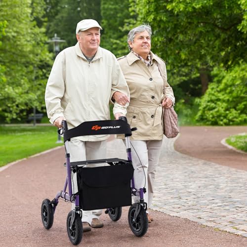 Foldable Rollator Walker with Seat, 9.5" All Terrain Pneumatic Wheel, Heavy Duty A73476