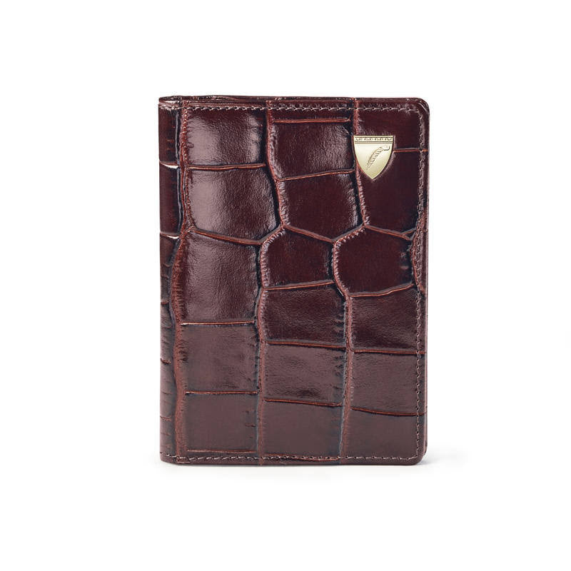 Deep Shine Amazon Brown Croc Double Fold Credit Card Holder U8342