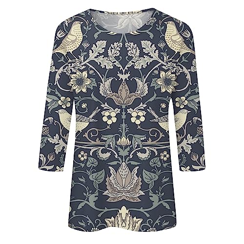 Womens 3/4 Length Sleeve Button Down Loose Fit Blouse D496144