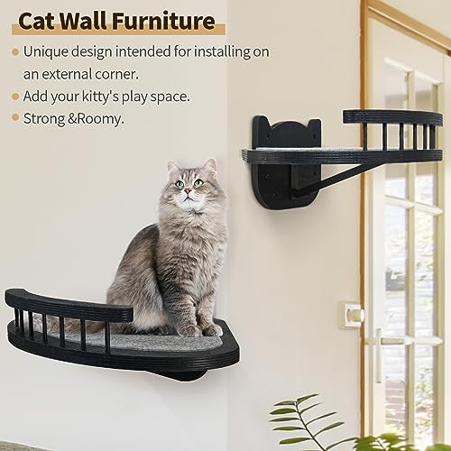 Black Wall-Mounted Cat Shelves with Scratching Pad A8258