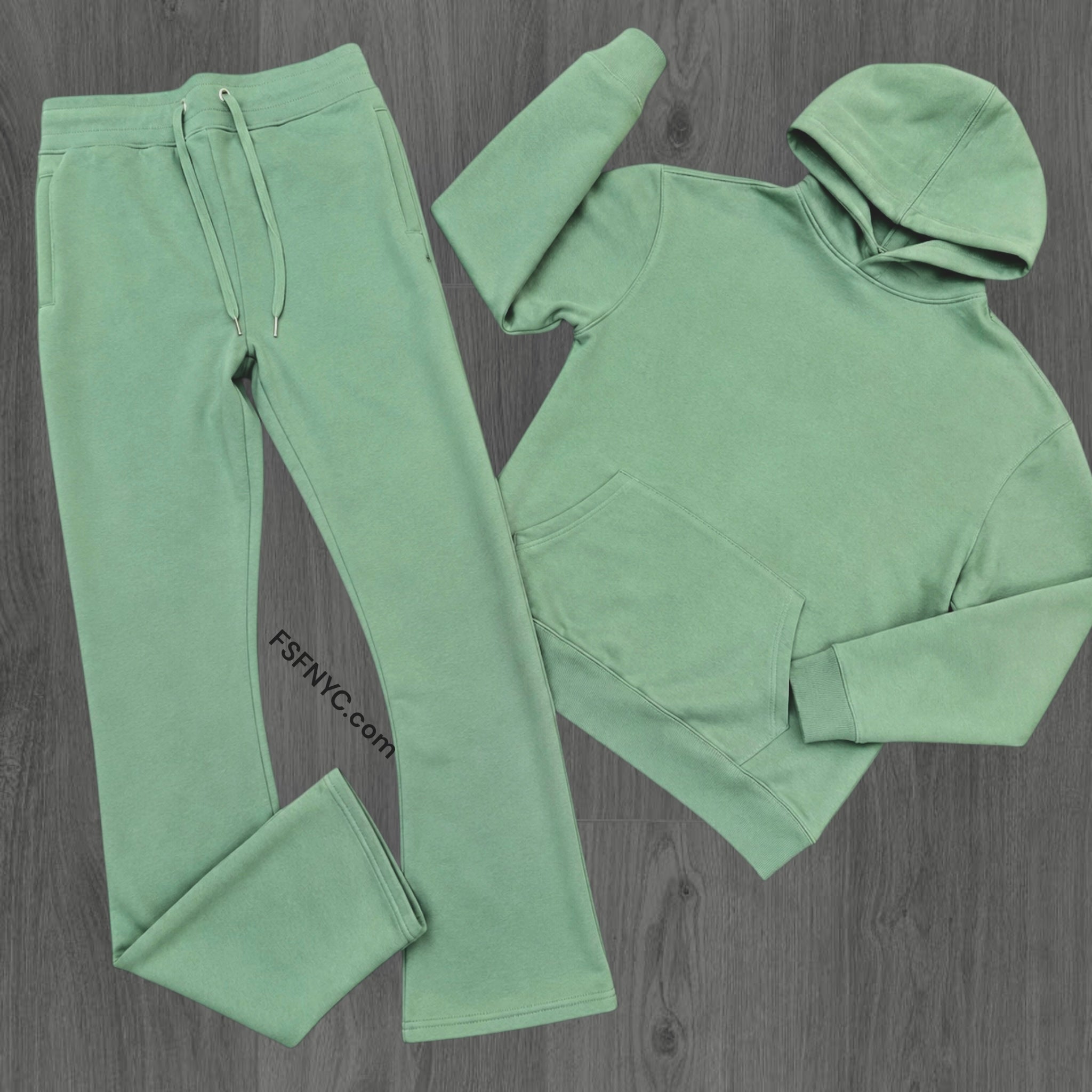 Narr - Stacked Flare Sweat Suit - Sage Green - 1081