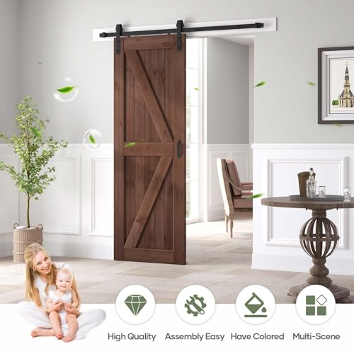 36x84 inch Sliding Barn Wood Door Slab with Hardware Kit and Handle, Coffee A729543