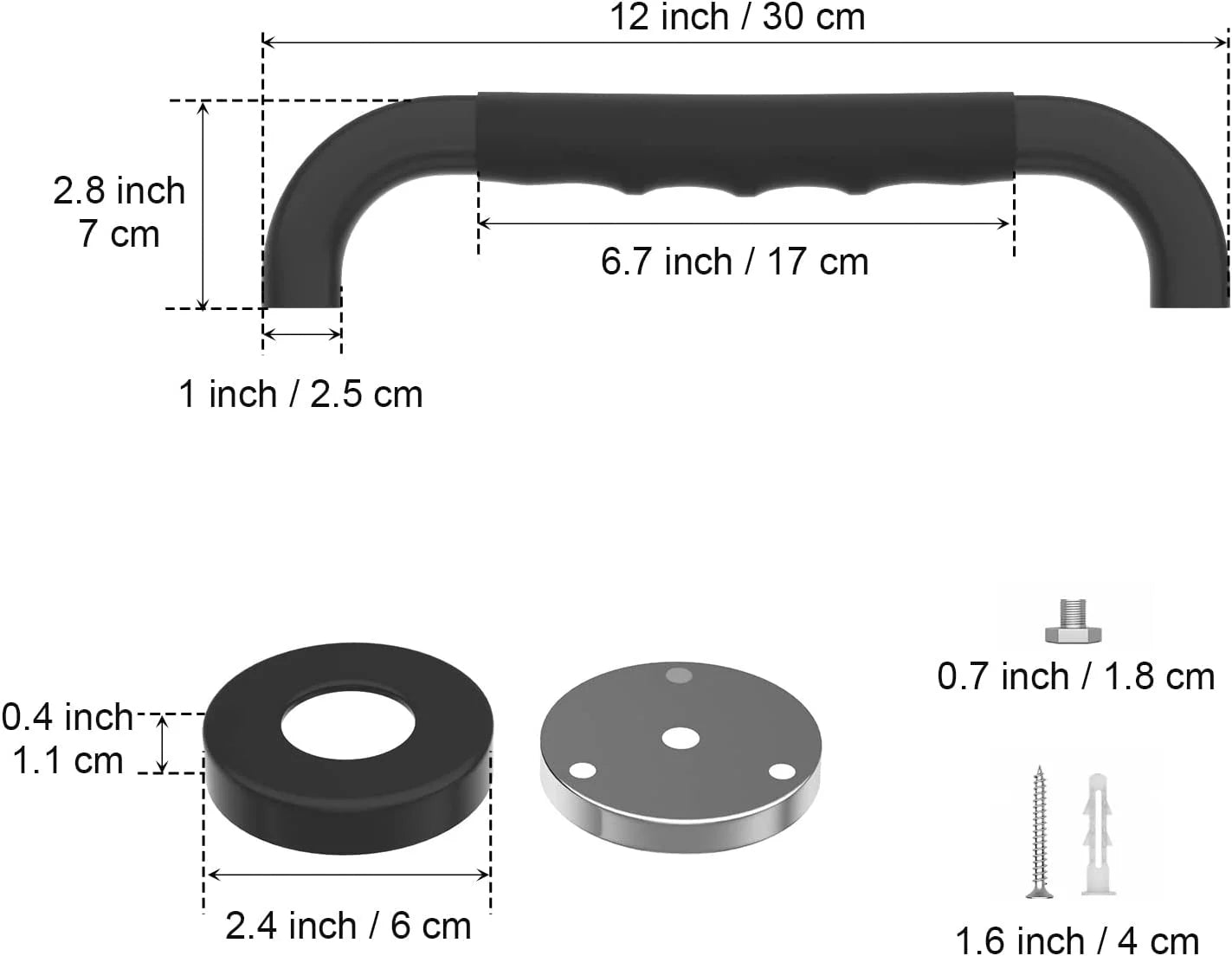 2 Pack 12 Inch Black Shower Grab Bar with Anti Slip Rubber Grip R1505