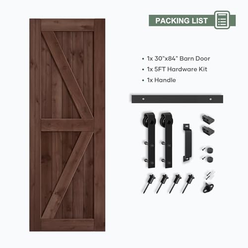 36x84 inch Sliding Barn Wood Door Slab with Hardware Kit and Handle, Coffee A729543