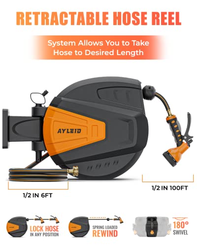 Garden Hose Reel, 1/2 in x 100 ft Wall Mounted, Grey U6303