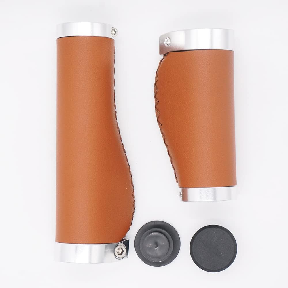 Brown Non-Slip PVC Microfiber Leather Ergonomic Double Lock-on Bike Handle Grips Q1367