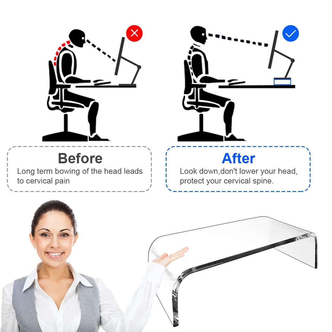 Clear Acrylic Monitor Stand with Storage A9135