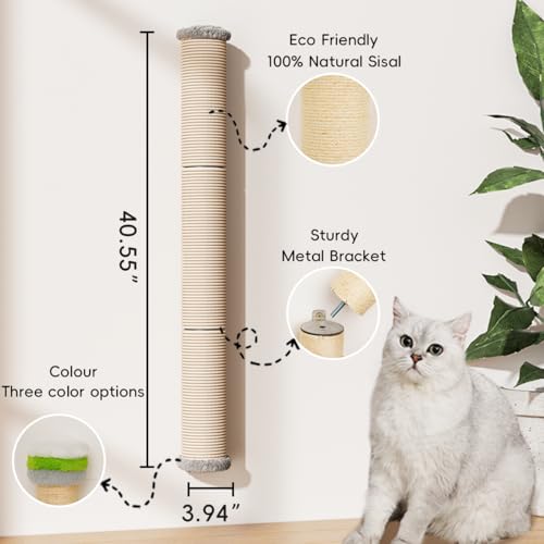 40" Wall Mounted Cat Scratcher Sisal Scratching Post Z284201